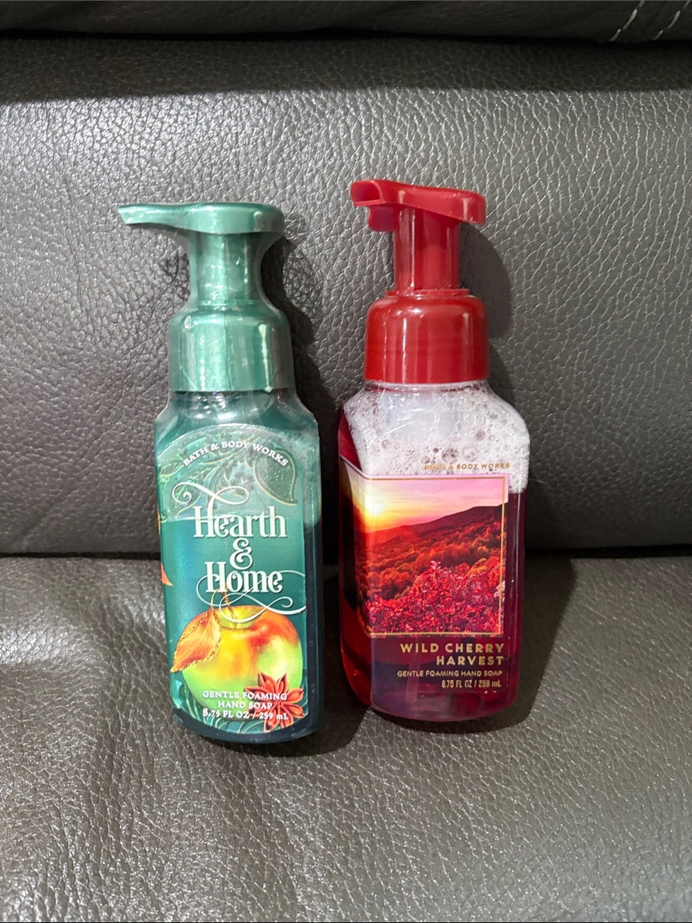Bath and body autumn foam soaps in hearth & home and wild cherry harvest
